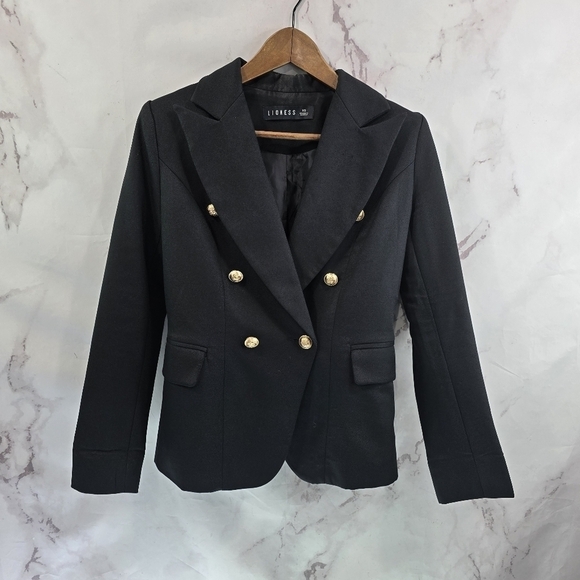 Lioness Blazer Womens XS Black Double Breasted Jacket Stretch Buttons Palermo - Picture 4 of 14